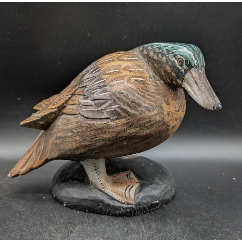 Hand Carved Wooden Duck Decoy Hand Painted Folk Art Standing Bird Figurine 6.25"